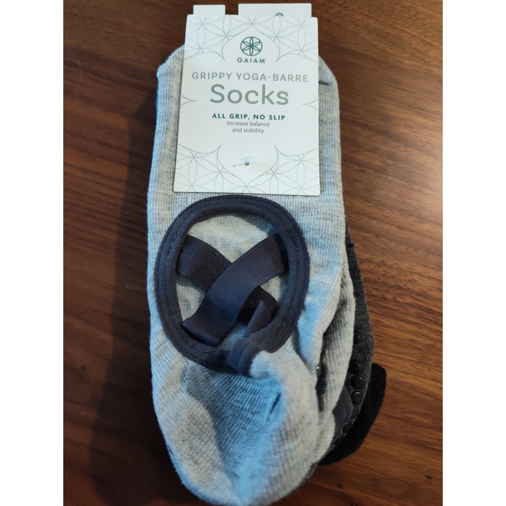 Gaiam Grippy Yoga-Barre Socks 3 Pack Gray Black Non-Slip Pilates Studio One Size